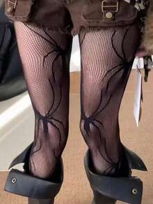 1 đôi tất lưới màu đen họa tiết mạng nhện dành cho nữ, kiểu dáng Gothic thanh lịch, ôm sát tôn dáng, thích hợp mặc hàng ngày. - màu đen - Xem 4
