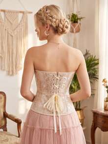 Corset Tops For WomenLace Up Corset Top, Floral Jacquard Lace Up Corset,Women's  Shapewear Corset Bonning - 杏色 - 查看 3