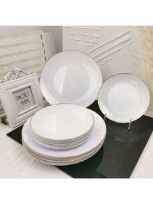 Bộ 50/20/10/1 đĩa trắng viền vàng - Đĩa ăn tối viền vàng trắng kích thước 10.25 inch và 7.5 inch - Lý tưởng cho đám cưới, tiệc sinh nhật, ngày lễ, dã ngoại, tiệc chiêu đãi, Ngày của Mẹ, tiệc tốt nghiệp, các buổi giao lưu và nhiều dịp khác. - trắng - Xem 1