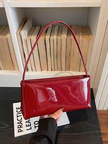 1 pièce Sac à épaule minimaliste chic pour femmes, sac sous le bras brillant unicolore, en matériau PU, fermeture à glissière, sac d'usage quotidien, convient aux jeunes femmes - sorties, shopping, salle de classe, rendez-vous, cadeaux pour femmes, bureau, travail, voyage - Rouge - Voir 8
