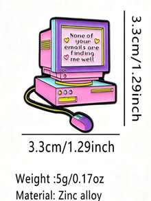 Retro Y2K Millennium Style Vintage Computer Shaped Brooch, Macaron Contrast Color Cartoon Computer Badge, Funny English Slogan Niche Fashion Accessory - Multicolor - View 8