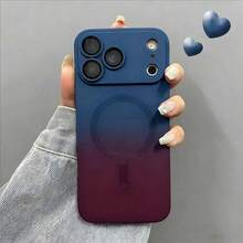 适用于 17 Pro Max、17 Pro、17 Air 的时尚渐变硅胶磨砂磁吸手机壳，也兼容 17、16、15、14、13、12、11 Pro Max Plus、16E，以及三星 S26 Ultra、A56、A55、A16、A17、S25FE、S25 Ultra，圣诞礼物、冬季礼物 - 藍紅色 - 查看 1