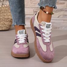 New Patchwork Retro Casual Shoes For Women, Low-Top Striped Sneakers, Breathable Soft Sole Leisure Shoes, Student Versatile Sports Shoes, Plus Size Slimming Daily Commute Shoes, Lightweight Flat Vintage Running Shoes - Purple - View 5