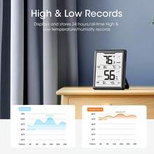 DOQAUS Digital Hygrometer Room Thermometer Indoor, Humidity Meter With Large LCD Display, Temperature Humidity Monitor With Max Min Records, Black - ColorA - View 6