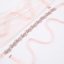 1pc Crystal Embellished Bridal Sash, Rhinestone Wedding Dress Sash - A - View 9