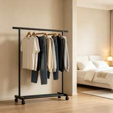 1 Wheeled Clothes Drying Rack, 25mm Thickened Steel Pipe, Extended Crossbar, Stable Load-Bearing Capacity; Designed With Pulleys At The Bottom For Easy Movement; Double-Layer Structure With Large Storage Capacity, Suitable For Various Scenarios Such As Bedrooms And Dormitories, A Universal Clothes Storage Rack And Freestanding Wardrobe - A - View 4