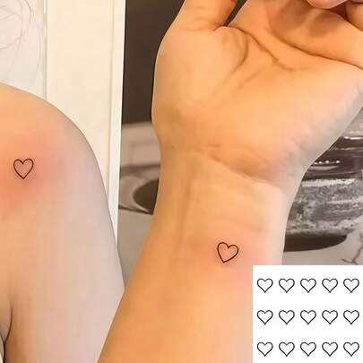 1pc Heart Shaped Temporary Tattoo Sticker, Minimalist Waterproof Sweatproof Single-Use, Suitable For Women's Arms, Waist, Chest, Legs, Abdomen, Neck, Hands, Fingers, Back And Other Modern Body Art Areas