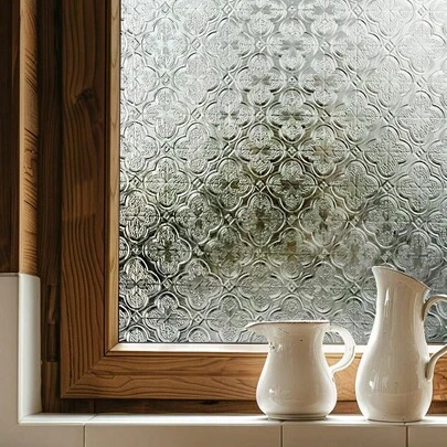 3D Stained Glass Window Film, Decorative Window Privacy Film For Bathroom,Front Door,Home, Sun Blocking Heat Control,Static Cling, Flowering Crab-Apple