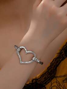 1pc Heart Geometric Open Bangle Bracelet For Women - Silver - View 8