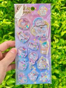 3D动画扭动贴纸，液体填充装饰贴纸，可爱，适用于笔记本、幼儿园奖励、DIY杯子 - 彩色 - 查看 11