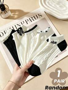 1/5 Pairs Random Black & White Bow Knot Breathable Cute Sweet Short Socks, Suitable For Daily Commute Outfit, Spring/Summer - Multicolor - View 11