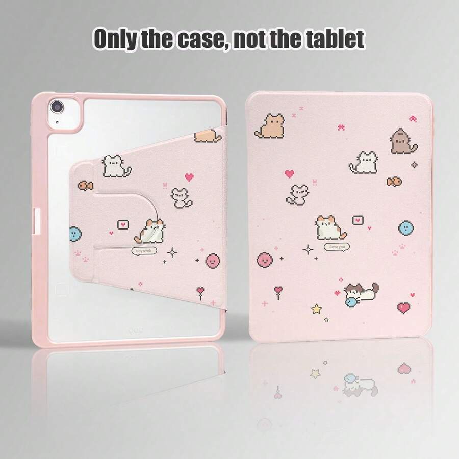1pc Flip Cover Desktop Protective Case With Pen Slot, Cat, Heart, Star, Fish Patterns, 360 Degree Rotating Stand, Built-In Pen Slot, Compatible With Apple 10th Gen/ A16 11th Gen/ Air 11/ 5/ 9/ Air/ Pro 11/10th Gen Air 8 (M4) 2026 (11/13 Inch) Protective Case - Multicolor - View 1