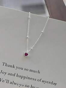 1 pieza Collar con colgante de corazón mini de plata de ley S925, diseño minimalista coreano lindo y fresco, cadena delicada para la clavícula, de moda y versátil, adecuado como regalo conmemorativo de amistad y familia - amar - Ver 7