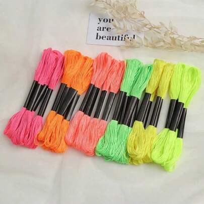 12pcs Cross Stitch Embroidery Floss Dyeing Line Threads Fluorescent DIY Weave Bracelet String Sewing Threads For Embroidery