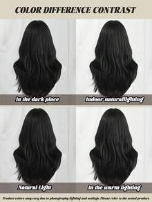 22-Inch Black Medium-Length Wig With Bangs For Women, Dark Roots Soft Heat-Resistant Fiber Full Machine Synthetic Straight Hair Wigs For Party Cosplay Halloween Wear, Music Festivals Celebrations Use - Black - View 8