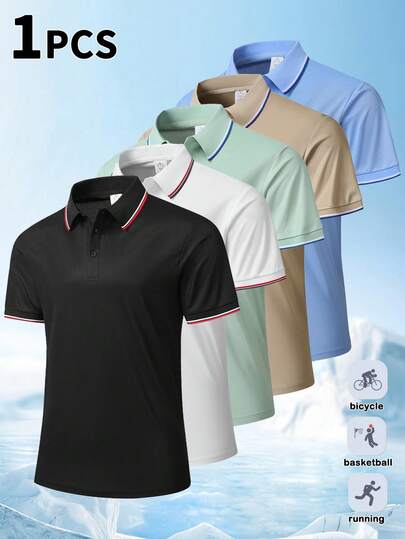 Áo polo nam tay ngắn màu đen, viền cổ tương phản, chất liệu cao cấp, chống nhăn, co giãn và thoải mái, bền bỉ, phong cách công sở thường ngày, hơi hướng thể thao, phù hợp cho đi làm, hoạt động ngoài trời.