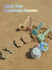 9pcs Foldable Beach Toy Set, Including Foldable Beach Bucket & Shovel, With Mesh Storage Bag And Sand Castle Building Tools. Suitable For Outdoor Beach, Swimming Pool, Parent-Child Interaction. Note: Due To Different Production Batches, Accessory Colors Will Be Randomly Shipped. - Multicolor - View 5