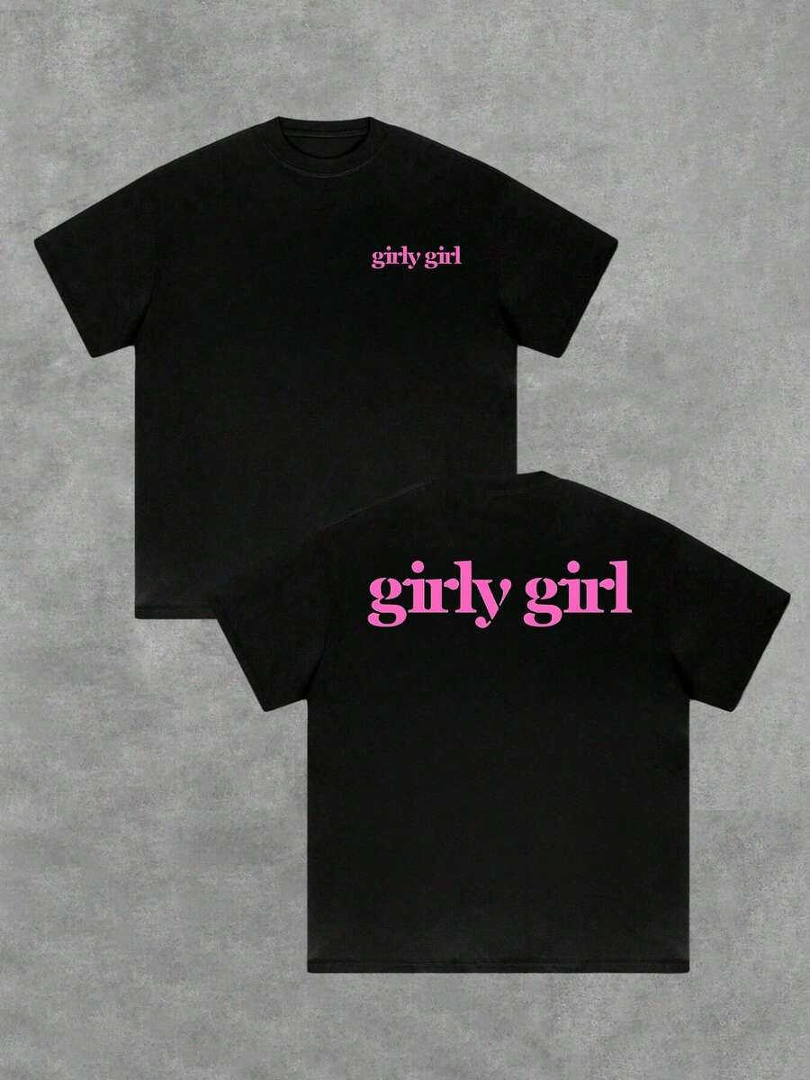 Bright Pink Text With The Phrase "Girly Girl" Expressing Self-Affirmation, Confidence, And A Playful Touch, Showcasing A Modern And Carefree Positive Attitude. Ideal For Standing Out In Style And Comfort On Any Occasion. Men's Reversible T-Shirt - 黑色 - 查看 1