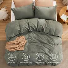 Bedsure Summer Vacation Bedding Set (Holiday Essentials), Comforter Set- Cotton Fabric With Microfiber Inner Fill, PureWoven Soft Bed Set For All Seasons, 3 Pieces, 1 Comforter And 2 Pillow Cases, Cooling Twin XL Comforter Set, Soft Bedding Set Gift For Graduation/Vacation/Birthday Decoration/Back To School, For Room Decor, Home Decor, Bedroom Decor, Dorm Decor, Father's Day Gift - 灰橄欖綠 - 查看 4