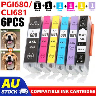6 Pack Fit For  PGI-680 CLI-681 XXL Ink Cartridges, For PIXMA TS6360 TS8160 TS9160 TR7560 TR8560
