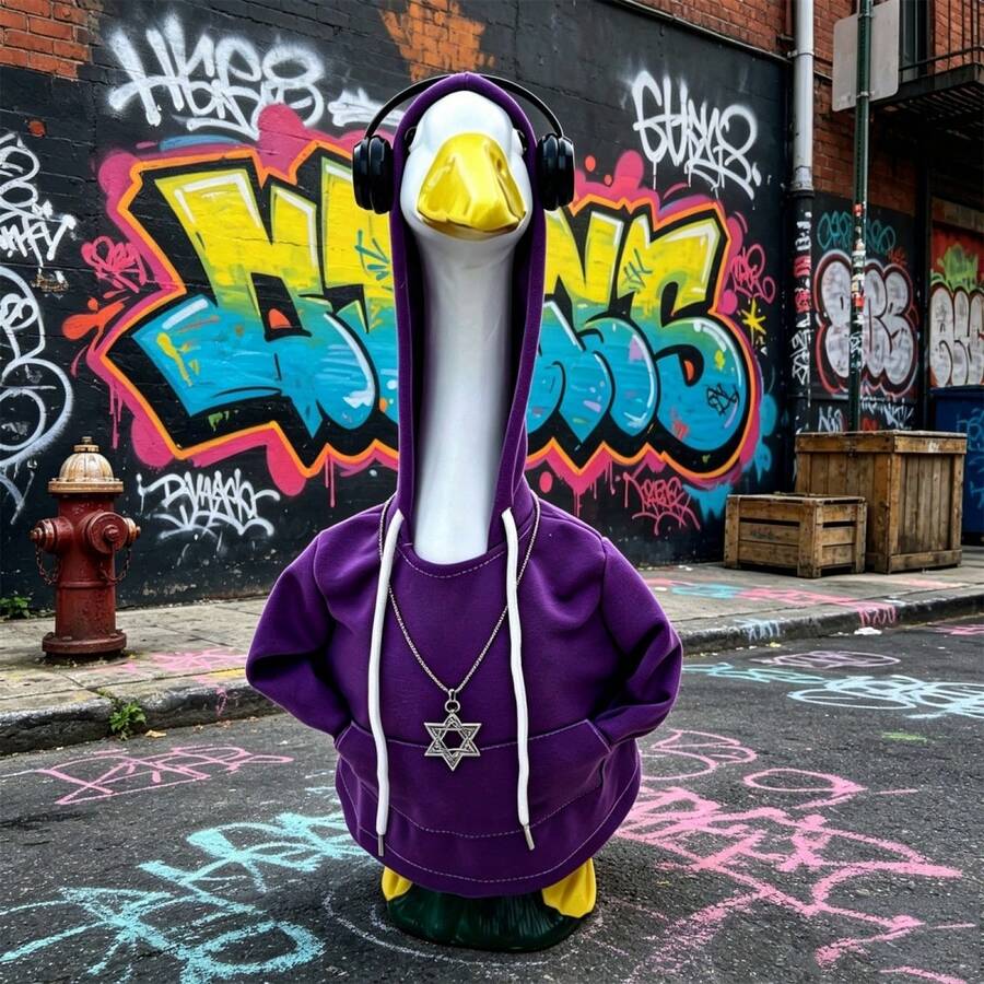 Porch Goose Outfit Cool Hip Hop Hoodie With Headphone And Necklace Garden Decoration - B - View 1
