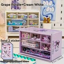 SANRIO 官方授权三丽鸥Hello Kitty及朋友桌面收纳套装,六屉收纳盒,饰有My Melody和Kuromi图案,多隔层桌面文具收纳盒,内含一张贴纸和正品塑料工艺品及配件支架 - A - 查看 2