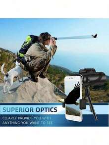 10x42 Black Standard Monocular Telescope Kit, Includes Phone Clip And Tripod, HD Monocular Telescope Suitable For Birdwatching Magnification, Compatible With Most Android Phones - A - View 7