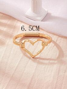 1pc Heart Geometric Open Bangle Bracelet For Women - Silver - View 5