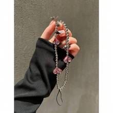 1pc Silver Sweet Electroplated Pink Heart Phone Case Strap Wristband Earphone Pendant Bag Charm For Girls Gifts For Mother Family Friends Birthday Holiday Phone Charm Phone Chain Cute Portable - 銀色 - 查看 1