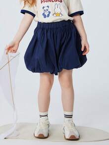 mini bala 女婴短裤 2026夏季纯棉透气花朵裙裤可爱甜美时尚裙裤幼儿日常户外玩耍 - 深藍 - 查看 1
