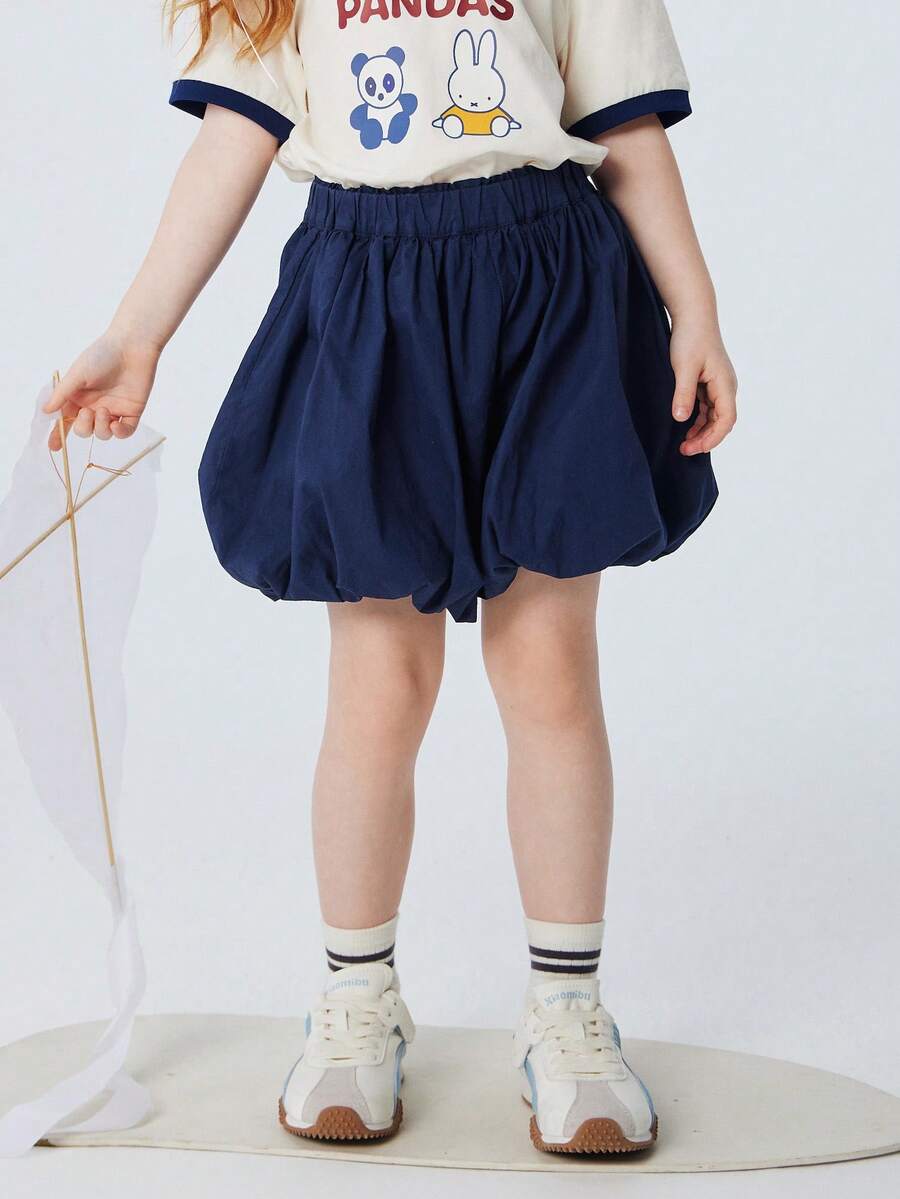 mini bala 女婴短裤 2026夏季纯棉透气花朵裙裤可爱甜美时尚裙裤幼儿日常户外玩耍 - 深藍 - 查看 1