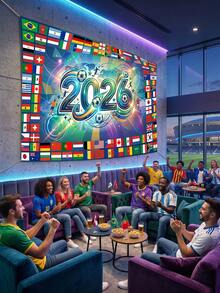 1件装-2026世界杯挂毯，国际足球队旗帜墙饰，足球比赛主题背景横幅，适用于世界杯观赛派对、体育酒吧、客厅装饰 - A - 查看 10