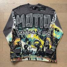 2026 MIXED EMOTION Long Sleeve T-Shirt Men Women High Street Full Print 100% Cotton Crewneck Hip Hop Oversized Tops Tops  Hoodies Summer Clothes Western Outfits For Women Summer Outfits For Women Jackets Sweater Jackets For Women - 圖1 - 查看 1