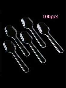 100pcs Transparent Plastic Mini Spoons, Suitable For Desserts, Ice Cream, Jelly, Pudding, Yogurt Tasting, Appetizers, Family Gatherings, Picnics, Restaurants And Kitchens - Transparent - View 6
