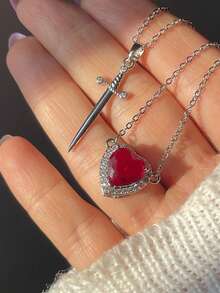 Dây chuyền mặt hình trái tim bằng thép không gỉ 304 dành cho nữ, đính đá Zirconia đỏ ruby, kiểu dáng choker lãng mạn, phong cách Gothic Punk, quà tặng kỷ niệm, sinh nhật, hẹn hò, phụ kiện theo phong cách Y2K. - Nhiều màu - Xem 5