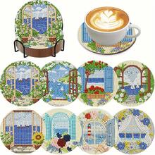 8pcs DIY Diamond Painting Coaster Set - Ocean Theme, Round Bright Diamond Surface, Sturdy Adhesive With Full Tools, Easy For Beginners, Stress Relief Handcraft, New Year, Valentine's Day, Christmas, Teacher's Day Gift, Home Decor Tabletop Coasters For Family, Friends, Teachers - Multicolor - View 7