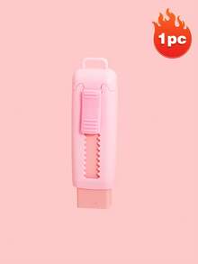Pink Retractable Sliding Eraser Set, Cute Pull-Push Large Pencil Eraser With Plastic Cover, 4 Refill Soft Erasers For Students, Office, Daily Use, Popular Stationery - Rectangle - View 11