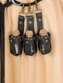 3件組中世紀PU皮革藥水瓶套組附玻璃瓶，可掛腰帶，適用於LARP、文藝復興市集、Cosplay、萬聖節服裝道具 - A - 查看 4