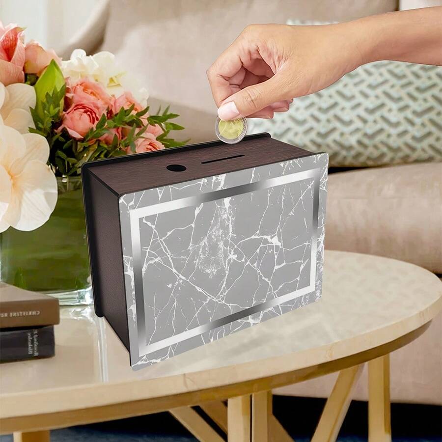 Hộp đựng tiền xu bằng gỗ màu xám giả đá cẩm thạch trang nhã, phụ kiện trang trí bàn ăn hoặc phòng khách. - Nhiều màu - Xem 1