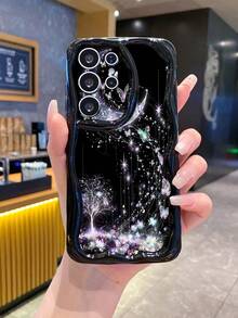 1 pieza Funda de teléfono a prueba de golpes con diseño de luna y mariposa con impresión UV, compatible con Apple/Galaxy//// - Negro - Ver 5