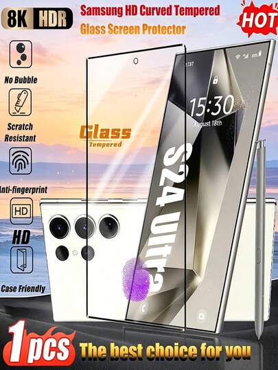 1pc Ultra-Clear Screen Protector With Black Edges, Supports Fingerprint Unlock, Made Of High-Hardness Tempered Glass, Scratch-Resistant, Maintains Screen Clarity And Brightness, Smooth Touch Response.