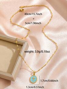 1 chiếc dây chuyền mặt dây chuyền nữ, mặt dây chuyền hình thánh giá tròn bằng thép không gỉ. - Vàng - Xem 7