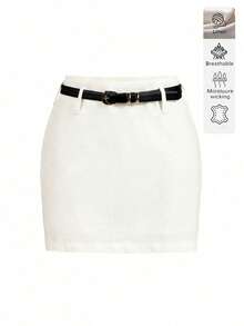 Floreya Women Linen A-Line Skirt, Summer High-End Casual Elegant White Versatile Skirt With Belt Spring - White - View 5