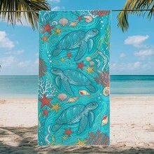 1条装沙滩巾，超柔软超细纤维特大号沙滩毯，超强吸水浴巾，适合旅行、游泳池、潜水、冲浪、瑜伽、露营等场合，多种尺寸可选，沙滩、泳池、旅行、露营、瑜伽必备用品 - 海龜 - 查看 4