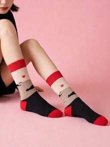 1 Pair Sunrise Patterned Socks, Collegiate Style, Suitable For Daily Wear - White - View 5