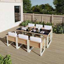 Polyrattan Dining Table And Chair Set, Garden Furniture, 6-Person Garden Dining Set With Armchairs, Removable And Washable Fabric Covers - Brown,White - View 7