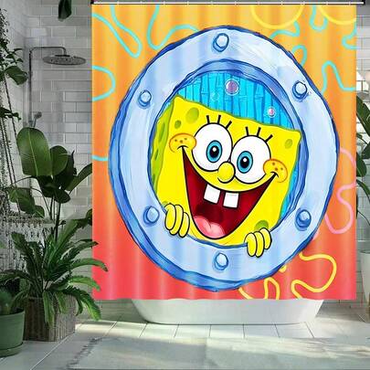 SpongeBob SquarePants 1PC Cute Anime Character Bathroom Decor – Bathroom Essential: Shower Curtain. Features Soft, Easy-To-Clean Fabric; A Punch-Free Polyester Design; And A Fun Cartoon Art Theme. | Bathroom Partition Curtain. Includes Hooks; Suitable For Bathtubs, Shower Stalls, And Other Spaces.
