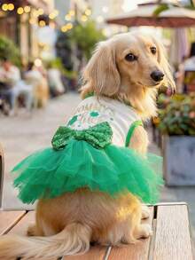 PETCIRCLE 1pc Pet Clothes, Dog Cat Outfit, Outdoor Indoor Apparel For Small Dogs Puppies Pomeranian Teddy, Casual Cute Dress, Wedding Tulle Skirt Series Lucky Fairy Tutu Dress - Multicolor - View 2