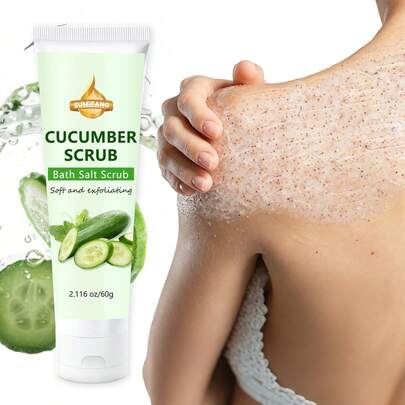 SUMIFANG Tẩy tế bào chết toàn thân 60g chiết xuất dưa chuột, giàu chiết xuất dưa chuột, collagen, vitamin C, axit hyaluronic và retinol. Sản phẩm nhẹ nhàng tẩy tế bào chết sâu, giúp toàn bộ làn da mịn màng và sáng bóng, cân bằng màu da và làm sáng da xỉn màu.