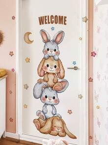 mama look 1pc Large Size PVC Removable Wall Sticker, Cartoon Animals Totem Pole Design Featuring Bears, Foxes, Mice, Lions, Birds, Rabbits Under Moonlight, 4 Peeking Dinosaurs, Animals Peeking In Sunshine, Suitable For Bedroom, Living Room, Study, Dining Room, Predicted For Home Wall Decor, Room Decoration - Multiple Styles - View 2